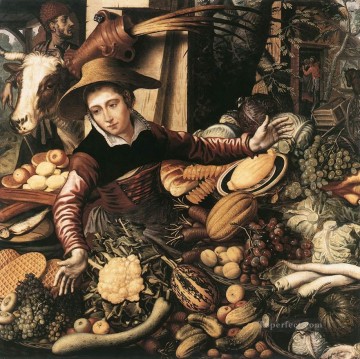  rico Lienzo - Mujer de mercado con puesto de verduras pintor histórico holandés Pieter Aertsen